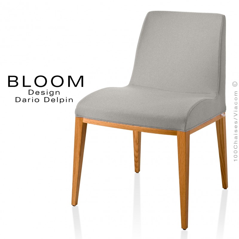 Chaise BLOOM, structure bois vernis naturel, assise et dossier garnis, habillage 100% laine, couleur gris