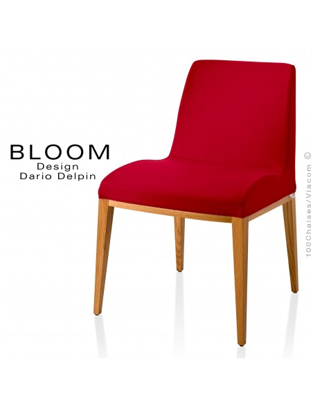 Chaise BLOOM, structure bois vernis naturel, assise et dossier garnis, habillage 100% laine, couleur rouge