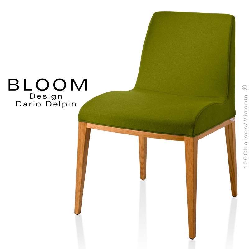 Chaise BLOOM, structure bois vernis naturel, assise et dossier garnis, habillage 100% laine, couleur vert