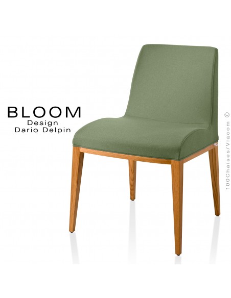 Chaise BLOOM, structure bois vernis naturel, assise et dossier garnis, habillage 100% laine, couleur vert