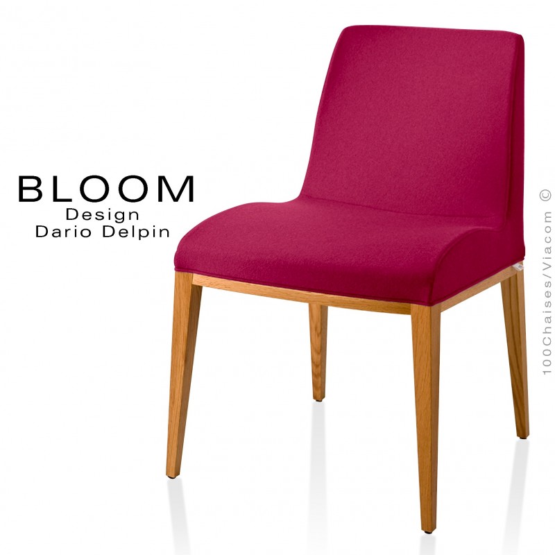 Chaise BLOOM, structure bois vernis naturel, assise et dossier garnis, habillage 100% laine, couleur vin