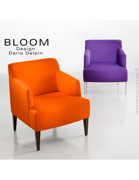 Collection fauteuil lounge BLOOM, structure bois ou acier, assise et dossier garnis, habillage 100% laine.