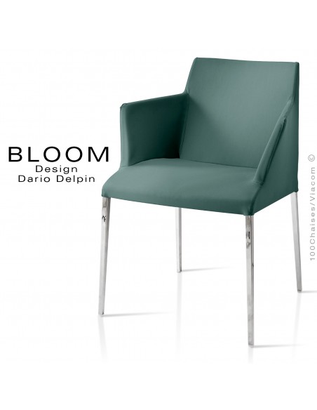 Petit fauteuil, BLOOM, structure acier chromé, assise et dossier garnis, habillage 100% laine, vert-gris