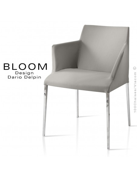 Petit fauteuil, BLOOM, structure acier chromé, assise et dossier garnis, habillage 100% laine, gris