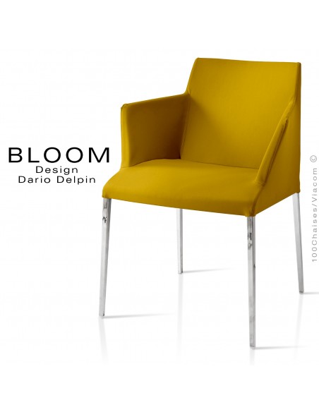 Petit fauteuil, BLOOM, structure acier chromé, assise et dossier garnis, habillage 100% laine, jaune