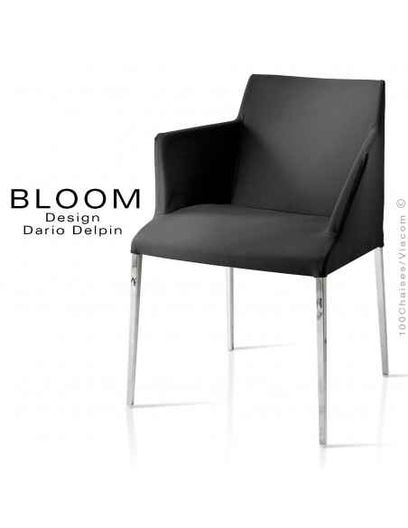 Petit fauteuil, BLOOM, structure acier chromé, assise et dossier garnis, habillage 100% laine, noir