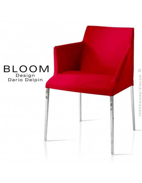 Petit fauteuil, BLOOM, structure acier chromé, assise et dossier garnis, habillage 100% laine, rouge
