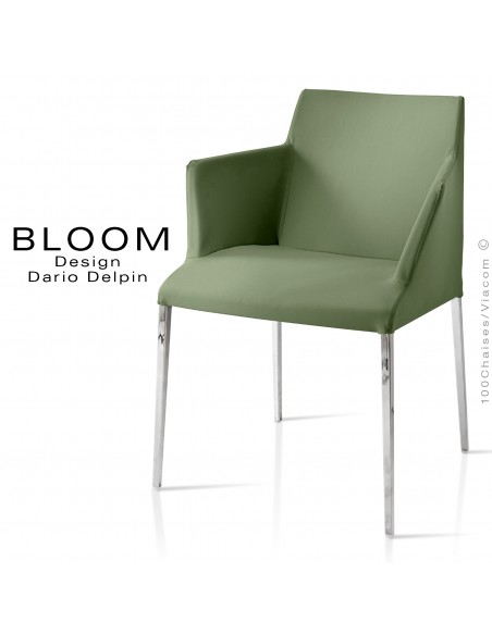 Petit fauteuil, BLOOM, structure acier chromé, assise et dossier garnis, habillage 100% laine, vert