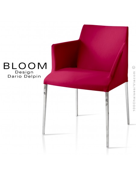 Petit fauteuil, BLOOM, structure acier chromé, assise et dossier garnis, habillage 100% laine, vin