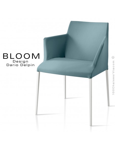 Petit fauteuil, BLOOM, piètement peint blanc, assise et dossier garnis, habillage 100% laine, bleu