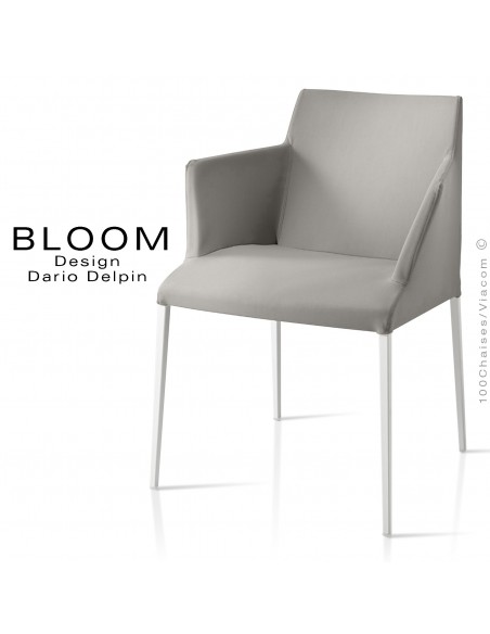 Petit fauteuil, BLOOM, piètement peint blanc, assise et dossier garnis, habillage 100% laine, gris