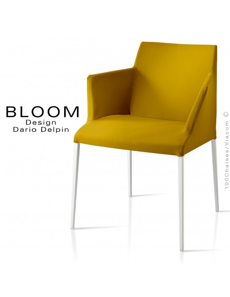Petit fauteuil, BLOOM, piètement peint blanc, assise et dossier garnis, habillage 100% laine, jaune