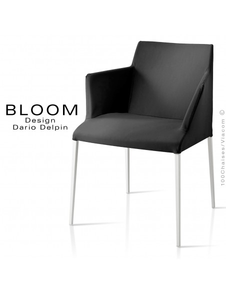 Petit fauteuil, BLOOM, piètement peint blanc, assise et dossier garnis, habillage 100% laine, noir