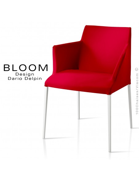 Petit fauteuil, BLOOM, piètement peint blanc, assise et dossier garnis, habillage 100% laine, rouge
