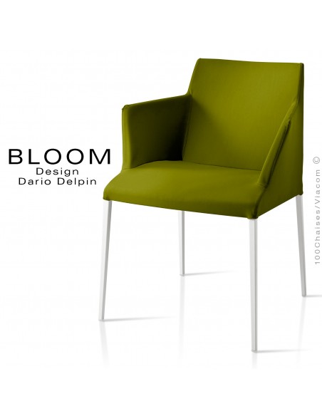 Petit fauteuil, BLOOM, piètement peint blanc, assise et dossier garnis, habillage 100% laine, vert 1K