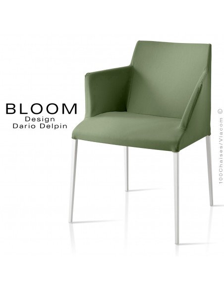 Petit fauteuil, BLOOM, piètement peint blanc, assise et dossier garnis, habillage 100% laine, vert 1C