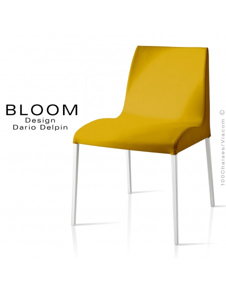 Chaise confort BLOOM, piètement peint blanc, assise et dossier garnis, habillage 100% laine, jaune