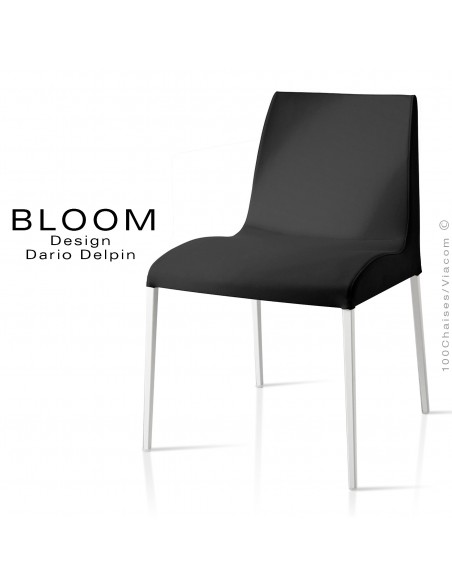 Chaise confort BLOOM, piètement peint blanc, assise et dossier garnis, habillage 100% laine, noir