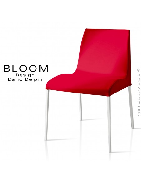 Chaise confort BLOOM, piètement peint blanc, assise et dossier garnis, habillage 100% laine, rouge