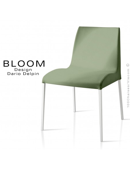 Chaise confort BLOOM, piètement peint blanc, assise et dossier garnis, habillage 100% laine, vert 1C