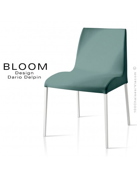 Chaise confort BLOOM, piètement peint blanc, assise et dossier garnis, habillage 100% laine, vert gris