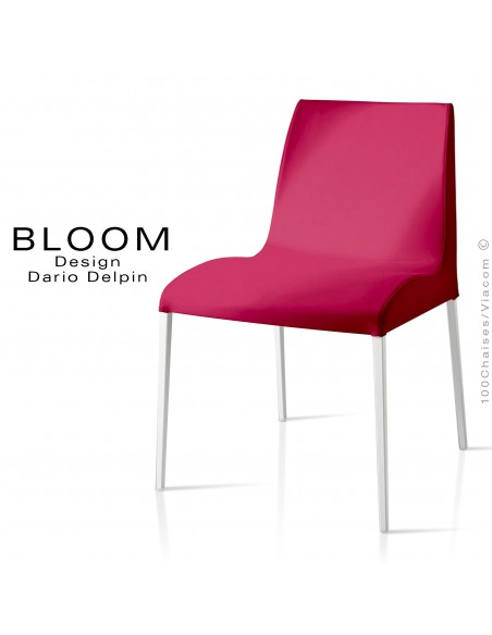 Chaise confort BLOOM, piètement peint blanc, assise et dossier garnis, habillage 100% laine, vin