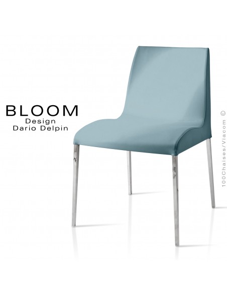Chaise confort BLOOM, piètement acier chromé, assise et dossier garnis, habillage 100% laine, bleu