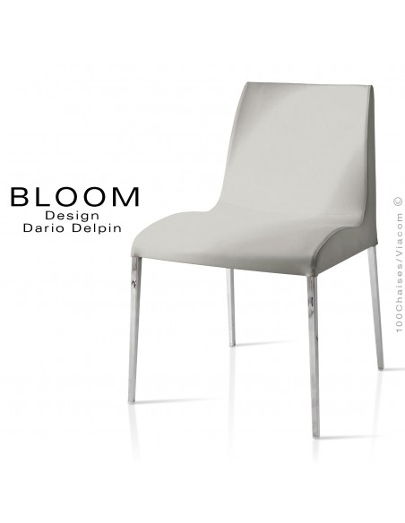 Chaise confort BLOOM, piètement acier chromé, assise et dossier garnis, habillage 100% laine, gris