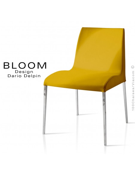 Chaise confort BLOOM, piètement acier chromé, assise et dossier garnis, habillage 100% laine, jaune