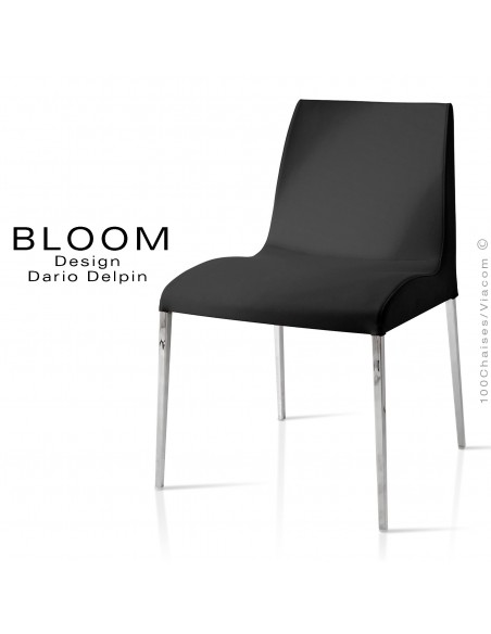 Chaise confort BLOOM, piètement acier chromé, assise et dossier garnis, habillage 100% laine, noir