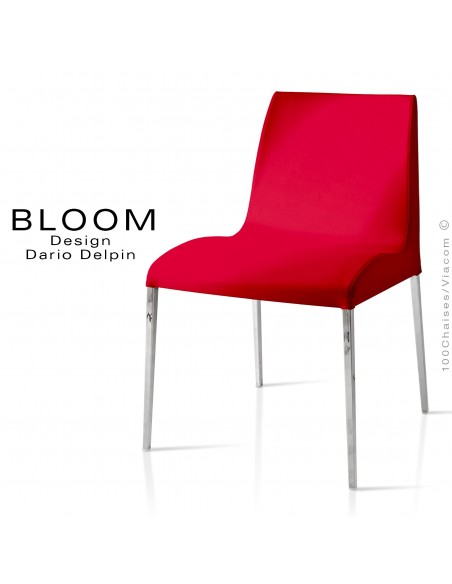 Chaise confort BLOOM, piètement acier chromé, assise et dossier garnis, habillage 100% laine, rouge