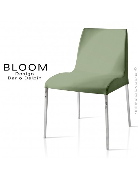 Chaise confort BLOOM, piètement acier chromé, assise et dossier garnis, habillage 100% laine, vert 1C