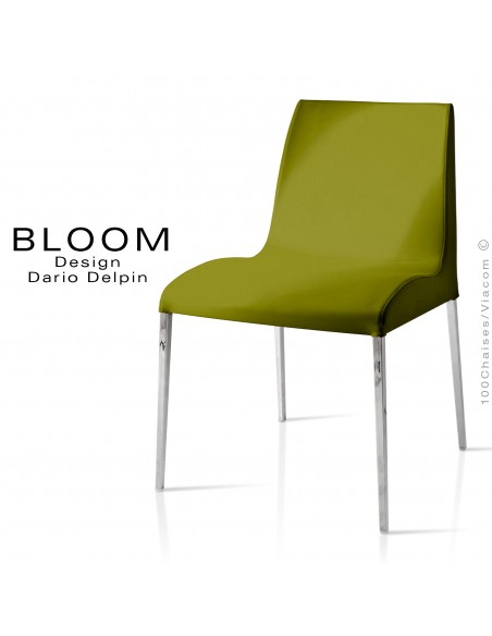 Chaise confort BLOOM, piètement acier chromé, assise et dossier garnis, habillage 100% laine, vert 1K