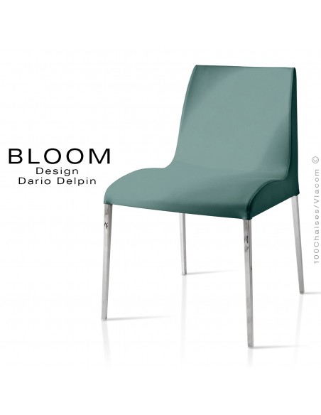 Chaise confort BLOOM, piètement acier chromé, assise et dossier garnis, habillage 100% laine, vert gris