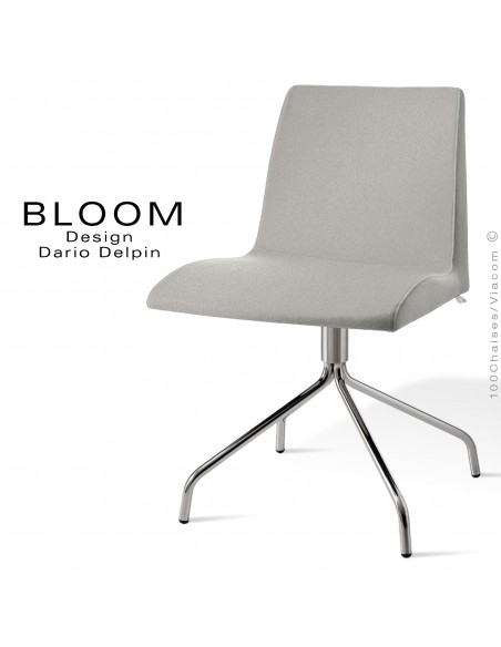 Chaise confort bureau pivotante BLOOM, pieds 4 branches acier chromé, assise et dossier garnis, habillage 100% laine, gris