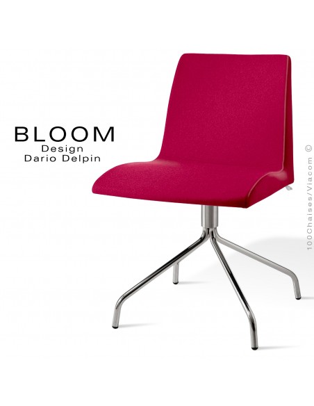Chaise confort bureau pivotante BLOOM, pieds 4 branches acier chromé, assise et dossier garnis, habillage 100% laine, vin