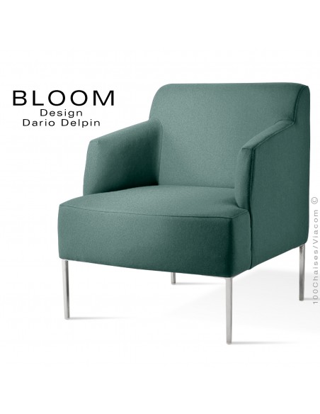 Fauteuil pour salon lounge BLOOM, piètement acier chromé, assise et dossier garnis, habillage feutre vert-gris