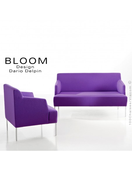 Ensemble Bloom fauteuil et canapé 2 places pour salon lounge, assise et dossier garnis, habillage feutre 100% laine