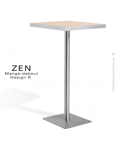 Table mange-debout pour restauration ZEN piètement colonne centrale inox, plateau stratifié couleur crème