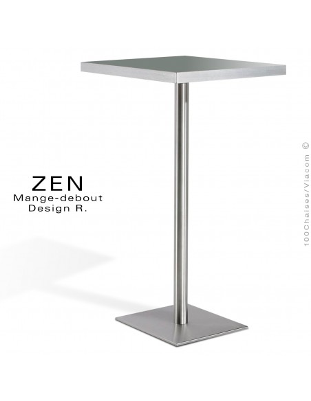 Table mange-debout pour restauration ZEN piètement colonne centrale inox, plateau stratifié couleur gris foncé