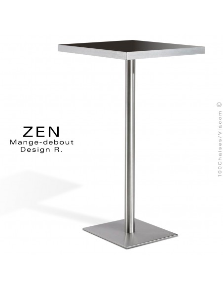 Table mange-debout pour restauration ZEN piètement colonne centrale inox, plateau stratifié couleur noir