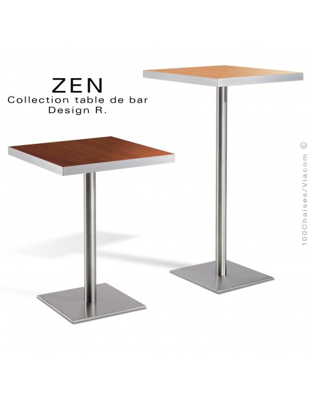 Collection table ZEN pour restauration, piètement tubulaire inox, plateau stratifié couleur ou aspect bois.