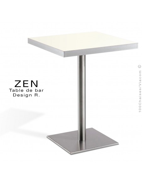 Table pour la restauration et l'hôtellerie ZEN piètement colonne centrale inox, plateau stratifié couleur blanche
