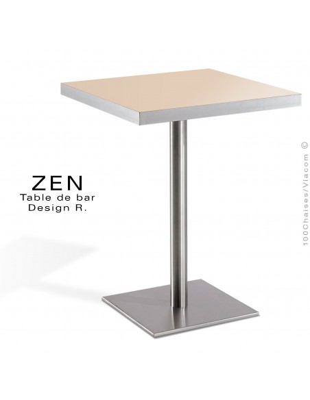 Table pour la restauration et l'hôtellerie ZEN piètement colonne centrale inox, plateau stratifié couleur crème