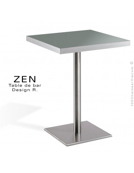 Table pour la restauration et l'hôtellerie ZEN piètement colonne centrale inox, plateau stratifié couleur gris foncé