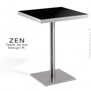 Table pour la restauration et l'hôtellerie ZEN piètement colonne centrale inox, plateau stratifié couleur noir