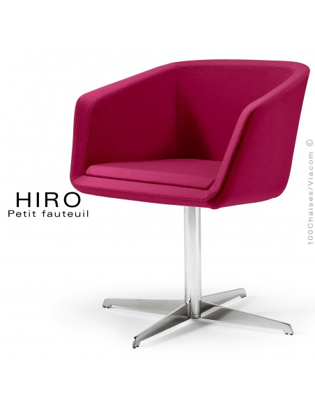 Fauteuil design confortable HIRO, pied colonne centrale acier chromé, assise garnie, habillage 100% laine, couleur violet