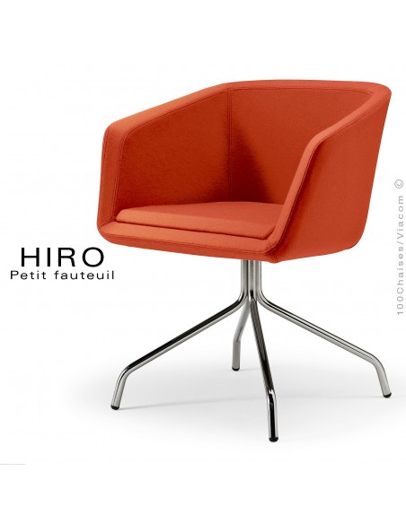 Fauteuil design confortable HIRO, pied 4 branches étoile chromé, assise garnie, habillage 100% laine, couleur rouille
