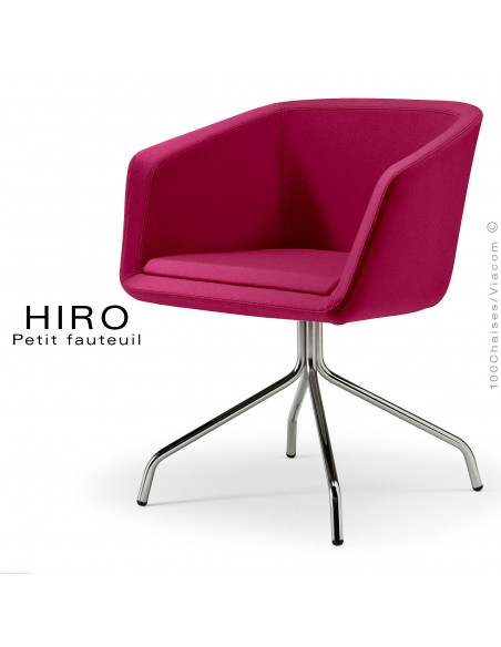 Fauteuil design confortable HIRO, pied 4 branches étoile chromé, assise garnie, habillage 100% laine, couleur violet