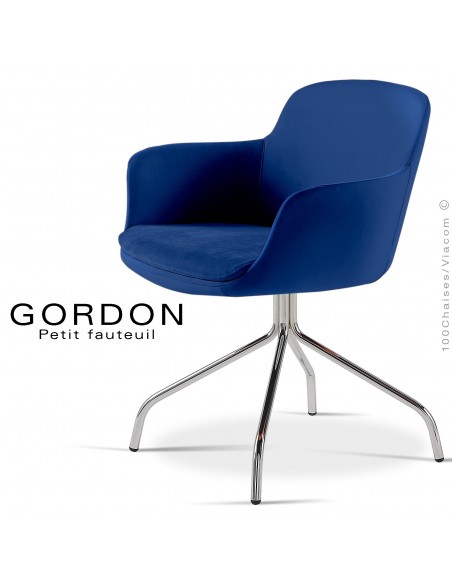 Fauteuil design tendance GORDON, pieds 4 branches acier chromé, assise garnie, habillage laine feutre, couleur bleu nuit